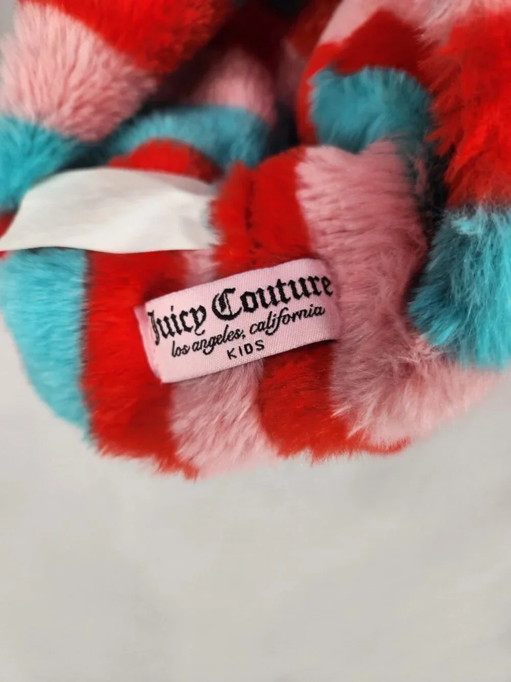 Juicy Couture Kids Winter Striped Snood Scarf Faux Fur Blue Pink Red